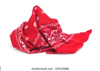 Paisley Patterned Red Bandana On A White White Background