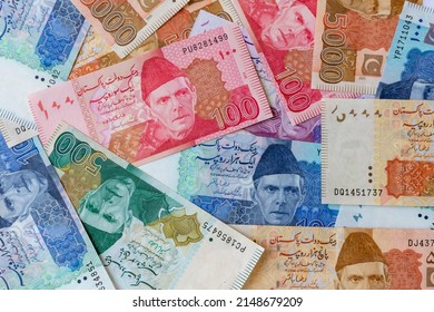 Pakistan Currency Banknotes Set Or Paper Money Background