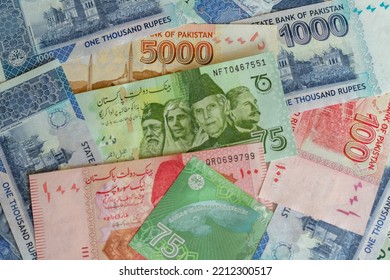 Pakistan Different Denomination Banknotes Background