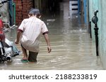 Pakistan Flood stock image 2022. A flood in a city and streets. Pakistan Flood 2022 stock image. Flood in Pakistan 2022 image.