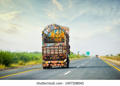 PAKISTAN PUNJAB 2017 5 AUGUST : Pakistani Truck on the motorway towards Lahore