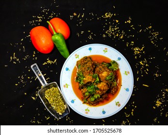 Pakistani Chicken Koyla Karahi On Black Background