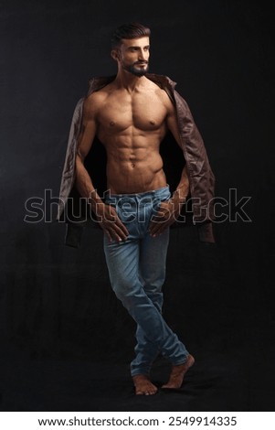 Similar – Image, Stock Photo Black shirtless man sitting with basketball