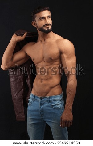 Similar – Image, Stock Photo Black shirtless man sitting with basketball