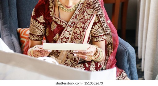 Pakistani Indian Bride Reading Grooms Wedding Letter
Karachi Pakistan, 08, August, 2019