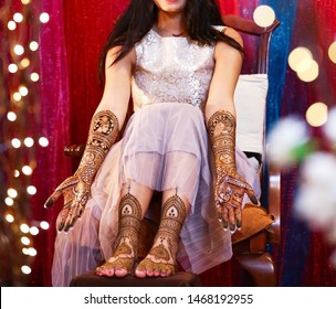 Pakistani Indian Bride Showing Mehndi Design Hands And Foot