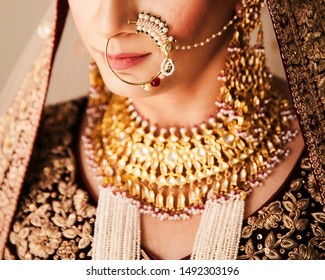 Pakistani Indian Bride Wearing Nose Ring And Necklace Her Wedding Day
Islamabad, Pakistan, 01 August 2019