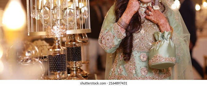  Pakistani Indian Desi Bride Showing Her Bridal Dress On Her Wedding Day