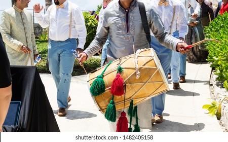 Pakistani Indian Dhol Player Playing Groom Wedding Baraat