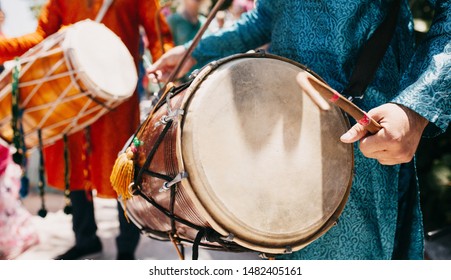 Pakistani Indian Dhol Player Playing Groom Wedding Baraat