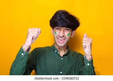 Pakistani, Indian, South Asian Young Boy Celebrating Or Cheering Pakistan Cricket Team, Cricket Fan Concept