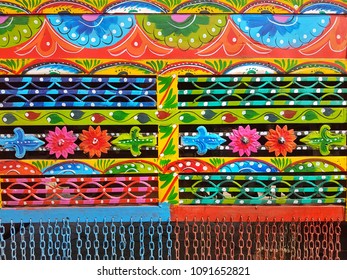 Pakistani truck art floral seamless art pattern. Colorful truck art of Pakistan.