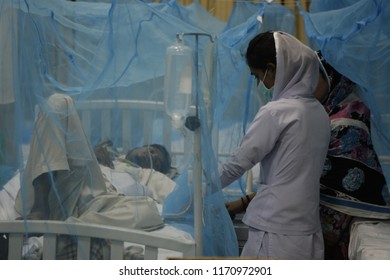 Pakistan-Lahore, Patients, Who Were Suffering From Dengue Fever, Lie Under Mosquito Nets At The Sir Ganga Ram Hospital In Lahore On September 17, 2011.