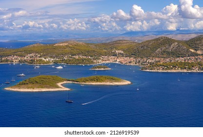 Pakleni Island Chain, Shot From A Plane Above Hvar City.