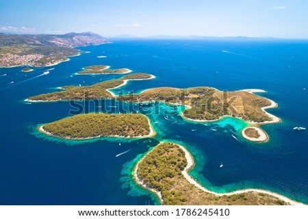 Pakleni otoci yachting destination arcipelago aerial view, Hvar island, Dalmatia region of Croatia