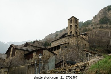 Pal, La Massana, Andorra. April 2022. Beautiful high mountain town. On a cold, snowy day in early spring.