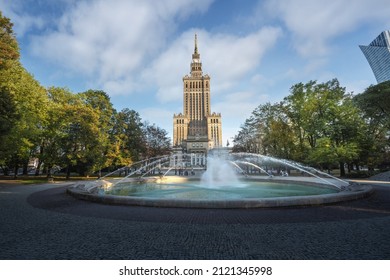 Palace of Culture and Science and Swietokrzyski Park Fountain - Warsaw, Poland