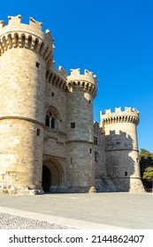 Palace of the Grand Master of the Knights of Rhodes or Kastello. Medieval castle in the city of Rhodes, on the island of Rhodes in Greece. Citadel of the Knights Hospitaller. Vertical image.