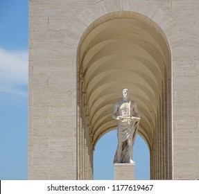 Palace Of Italian Civilization (Palazzo Della Civiltà Italiana) Or Palace Of Civility Of Work (Palazzo Della Civiltà Del Lavoro), Rome EUR: Statue Under Archs