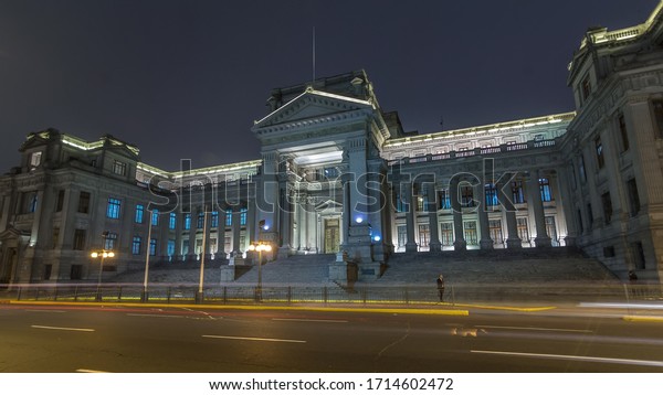 The Palace of Justice of Lima\
night view . It is the main seat of the Supreme Court of Justice of\
the Republic of Peru and symbol of the Judicial Power of\
Peru.