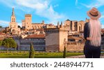 Palace of the Popes or Palais des Papes and Avignon Cathedral  panoramic view - Avignon city, France