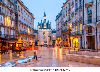 Palace Square At Night In Bordeaux, New Aquitaine, France