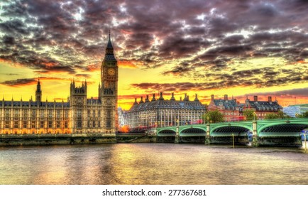 The Palace Of Westminster In London In The Evening - England