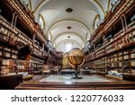 Palafoxiana library of Puebla Mexico, old with wooden furniture and thousands of old books with brown colors, large vaults, clocks and globes, old terraces, shelves and showcases from the 18th century