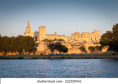 Palais des Papes in Avignon at summer sunset, Vaucluse, Provence, France