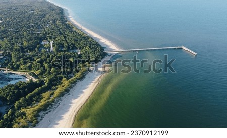 Palanga Lithuania, baltic sea, sandy beach. Drone view, aerial