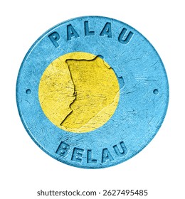 Palau Flag Button with Map, Retro Style