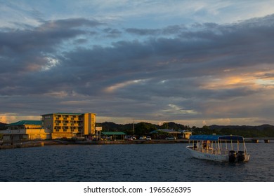 Palau - May 22 2017 : View At Dusk At T-dock, Palau, Micronesia When The Boat Will Return To The Dock.