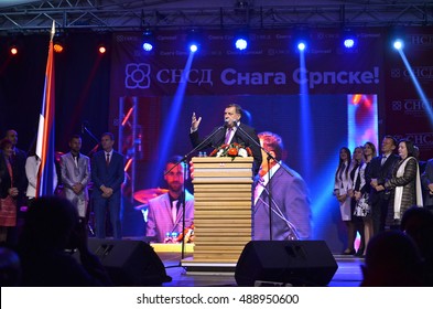 PALE, BOSNIA AND HERZEGOVINA - SEPTEMBER 25: Milorad Dodik Speaks To Fans During A Meeting In Pale After Referendum On The National Day Of Republika Srpska On September 25, 2016.