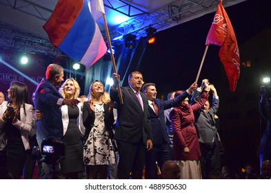 PALE, BOSNIA AND HERZEGOVINA - SEPTEMBER 25: Milorad Dodik Greets Fans In Pale After Meeting And Referendum On The National Day Of Republika Srpska On September 25, 2016.