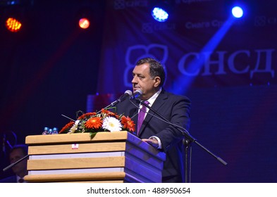 PALE, BOSNIA AND HERZEGOVINA - SEPTEMBER 25: Milorad Dodik Speaks To Fans During A Meeting In Pale After Referendum On The National Day Of Republika Srpska On September 25, 2016.