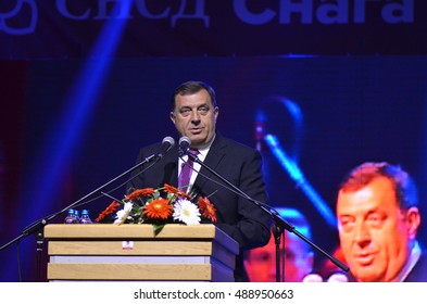 PALE, BOSNIA AND HERZEGOVINA - SEPTEMBER 25: Milorad Dodik Speaks To Fans During A Meeting In Pale After Referendum On The National Day Of Republika Srpska On September 25, 2016.