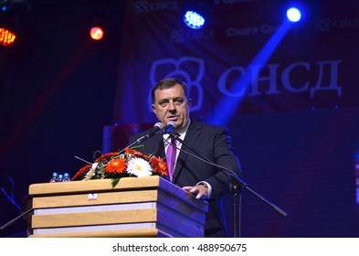 PALE, BOSNIA AND HERZEGOVINA - SEPTEMBER 25: Milorad Dodik Speaks To Fans During A Meeting In Pale After Referendum On The National Day Of Republika Srpska On September 25, 2016.