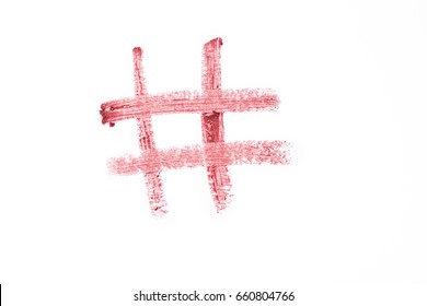 Pale Pink Lipstick Hashtag Symbol On White Background