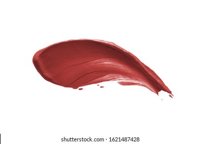 Pale Pink Lipstick Smudge Smear Swatch Isolated On White. Makeup Texture. Nude Color Cosmetic Product Stroke Swipe Sample