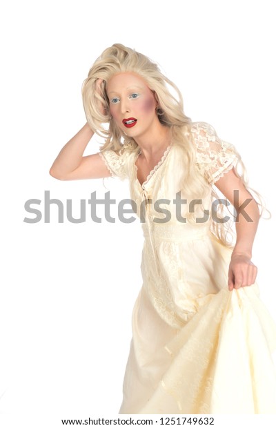 Pale Young Blonde Woman Yellow Dress Stock Photo Edit Now 1251749632