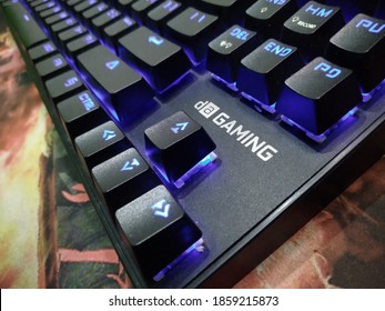 PALEMBANG, INDONESIA - NOVEMBER 22, 2020: Keyboard Gaming Blue Light With Brand Digital Alliance