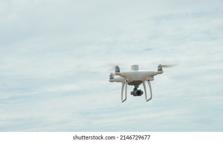 Palembang, Indonesia- October 15, 2021: Image of DJI Phantom RTK Pro Plus drone UAV quadcopter which shoots 4k video and 21 mp still images and is controlled by wireless remote with a ran