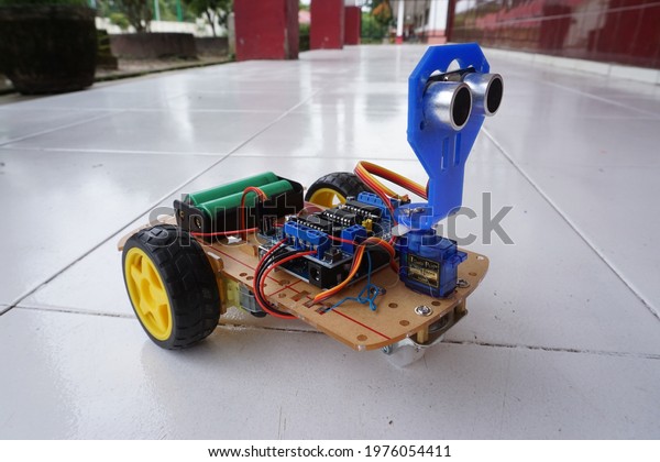Palembang, Indonesian -\
April 4, 2021 : A programmable two wheel drive robot car with\
obstacle avoidance with ultrasonic sensors and and 18650 battery,\
human following\
robot.