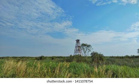 Palembang, South Sumatra, Indonesia - May 30 2019 : Watch Tower To Control Forest Fire In The Area Of South Sumatra Indonesia Peatland