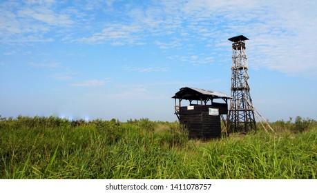 Palembang, South Sumatra, Indonesia - May 30 2019 : Watch Tower To Control Forest Fire In The Area Of South Sumatra Indonesia Peatland