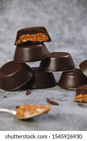 Paleo Dark Chocolate Almond Butter Cups. Vegan, Dairy, Sugar And Gluten Free Homemade Dessert