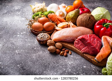 Paleo diet. Healthy high protein and low carbohydrate products - Shutterstock ID 1283780236