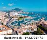 Palermo City, Sicily island in Italy. Aerial view of beautiful Mediterranean town. Drone Photography