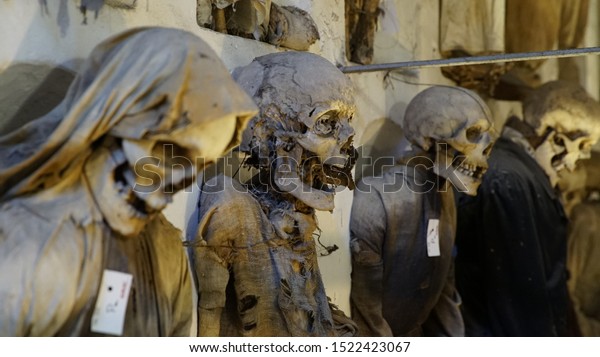 PALERMO, ITALY - APRIL 29, 2019:\
Catacombs of the Capuchins are burial catacombs in\
Palermo.