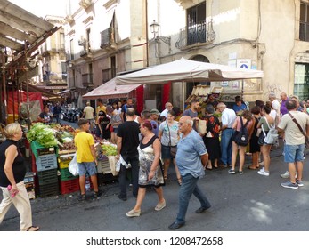 Palermo, Italy / Italy - August 2018: People In The Street Of Palermo